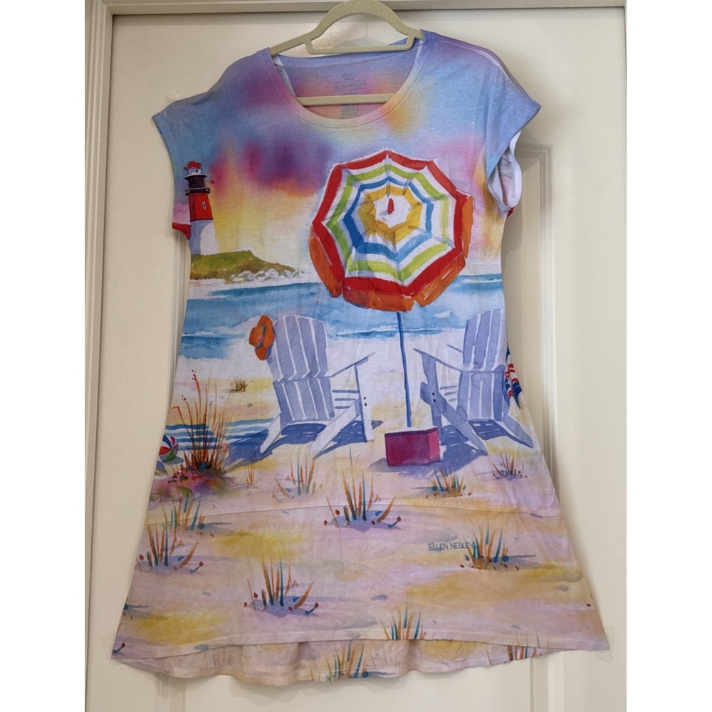 Ellen Negley Size M Short Sleeve Lounge Dress Cover Up Beach Cruise Vacation‎
